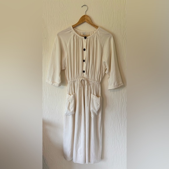 Zara Ecru Off White Cream Button Up Down Drawstring Pocket Linen Midi Dress - Picture 9 of 16